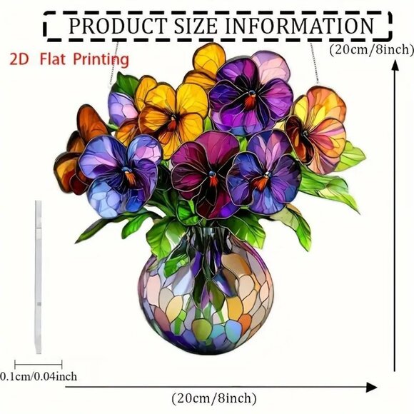 Suncatcher Flowers Pansy Floral Vase Hanging Window Decor Colorful Garden Spring - Picture 3 of 3